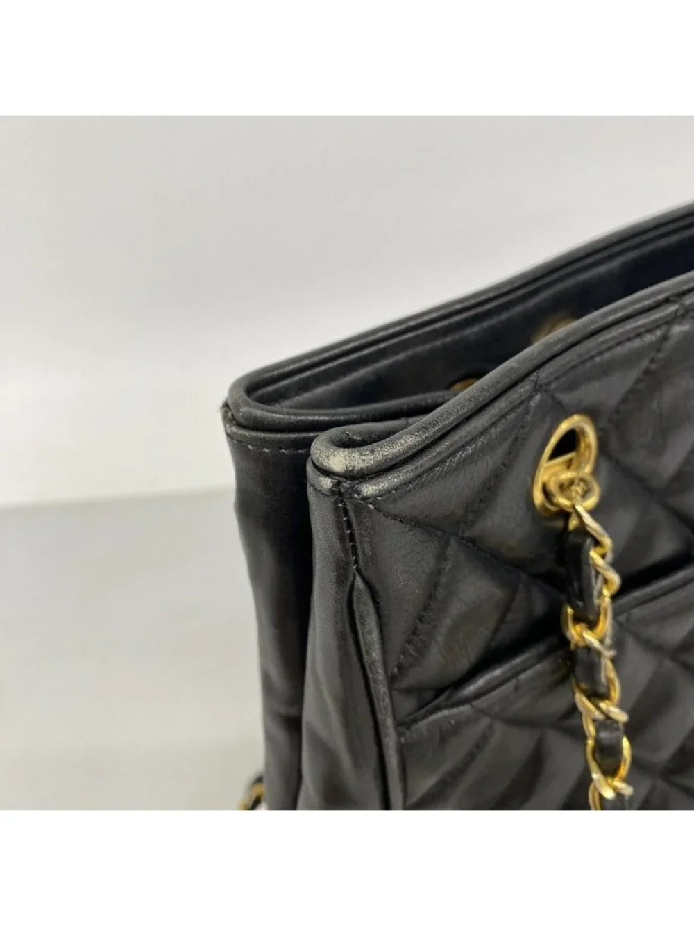 Chanel Shoulder Bag Quilted Lambskin Black Gold